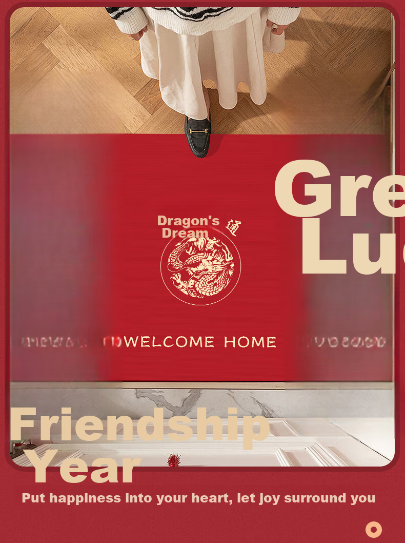 Zunchao Entrance Door Mat, Red Festive Design, Absorbent Non-Slip Foot Mat for Entryway, Cuttable to Size 60*90cm 3