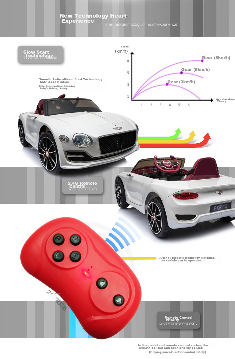BeRica Children's Electric Car, Four-Wheel Vehicle, Authorized by Bentley, Remote Control Toy Car for Boys And Girls, Rideable, Baby Gift 17
