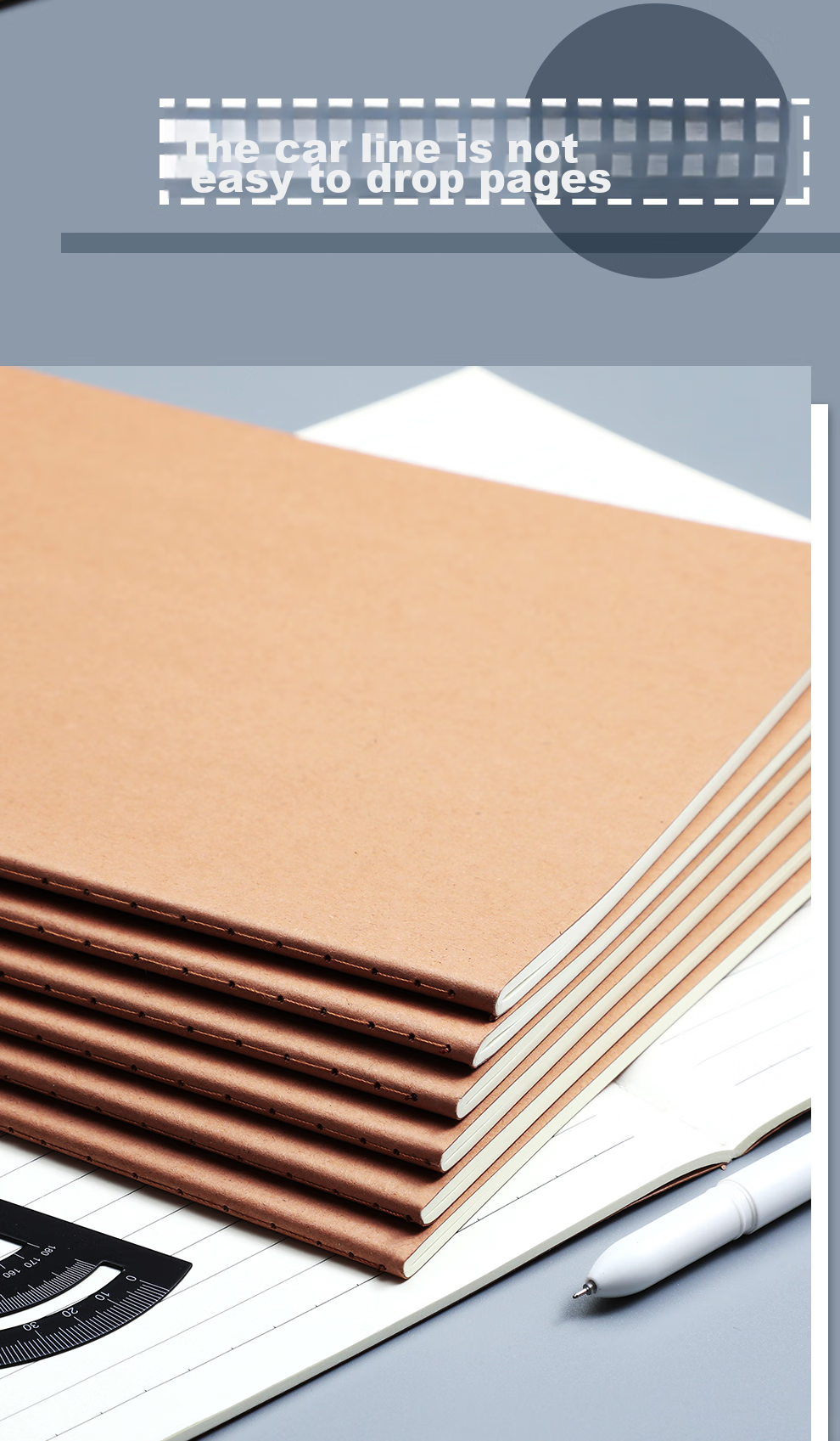 Faramon 6-Pack A5 Kraft Paper Notebooks, Soft Cover with Stitching, Thickened Journal, Office Stationery, Large Size Notebook 7