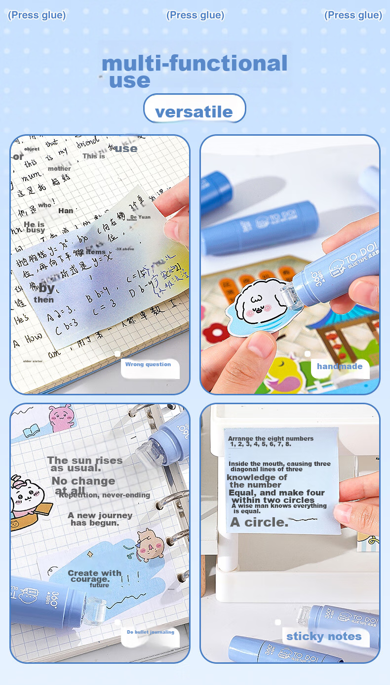 CHANGLi Gradient Push-Button Glue Refill, High-Quality Children's Craft Large Capacity Journal Glue Tape, Elementary School Student Error Correction Sticky Notes, Push-Button Double-Sided Tape, High Adhesio 6