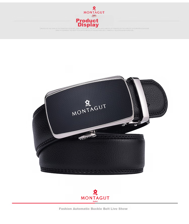 MONTAGUT Men's Belt, Men's Waistband, Men's Trouser Belt, Cowhide Automatic Buckle, Suitable for Outer Wear, Father's Day Birthday Gift for Husband 8