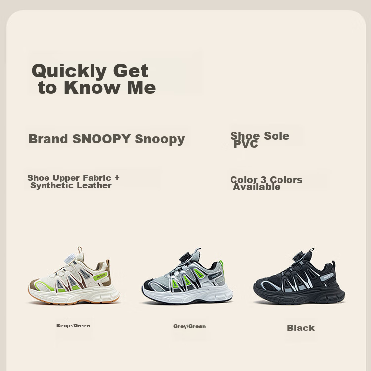 SNOOPY Boys' Sports Shoes, Children's Breathable Casual Shoes, Student Soft-Soled Comfortable Running Shoes, 7889 Black, Size 26 2