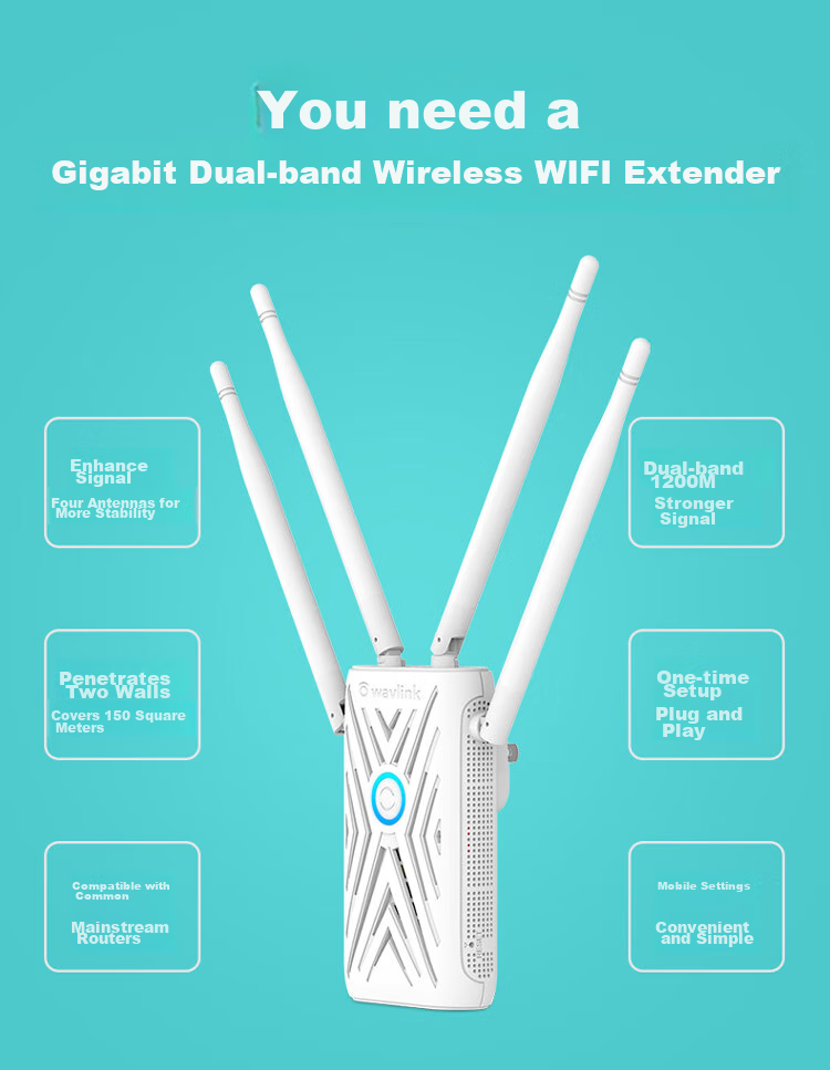 Wavlink 1200M Dual-Band WiFi Signal Amplifier, 5G Wireless Extender Repeater, Home Router Wireless Signal Booster, Amplifier AERIAL K 3