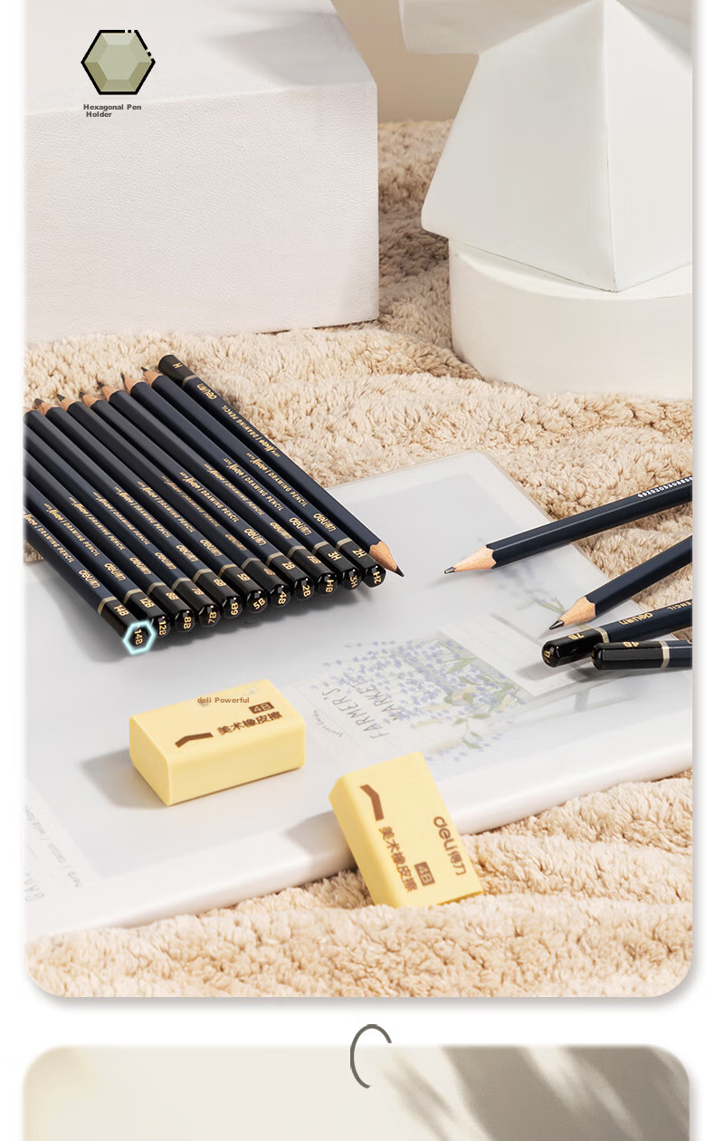 Deli Premium Drawing Pencils, 12 Pieces, 3B Sketching Pencils, Hexagonal Barrel Writing Black Pencils for Students, Art Sketching Engineering Drafting Pencils, Specialized for Beginners, Back-To Stationery 11