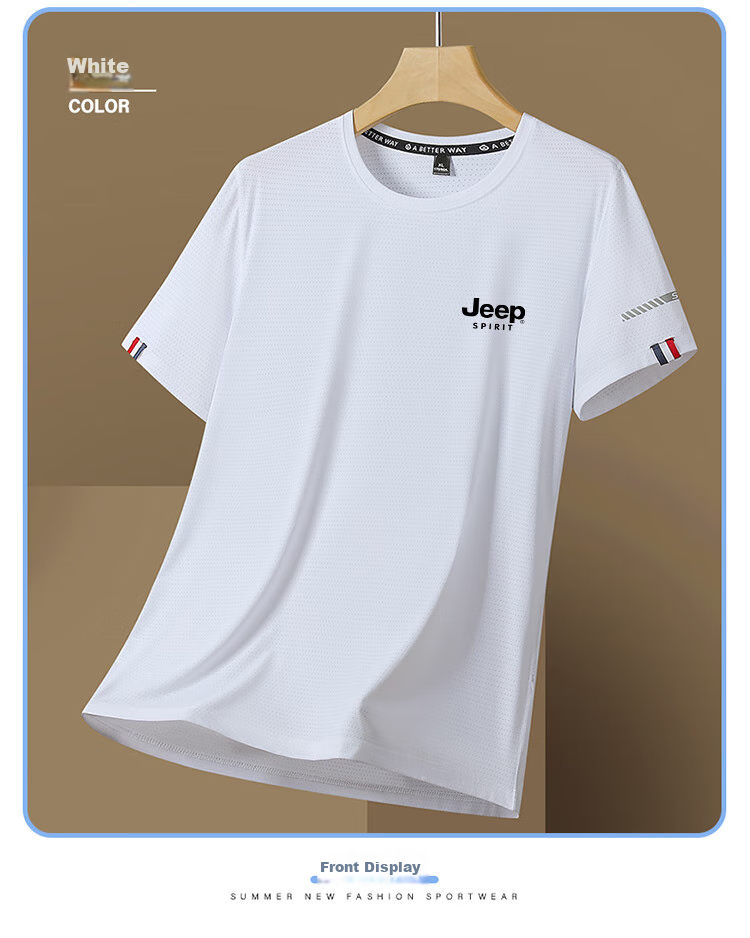 JEEP SPIRIT Men's Short-Sleeve T-Shirt, Summer Half-Sleeve, Ice Silk Quick-Dry, Loose-Fitting Breathable Casual Menswear, White, XL 10