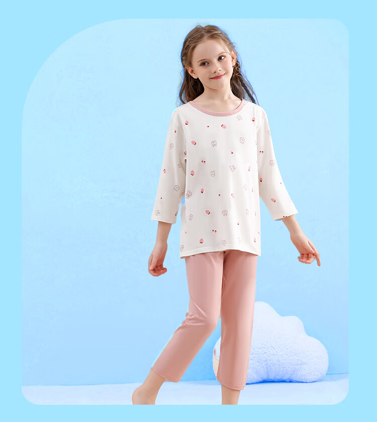 LangSha Children's Summer Pajamas, Thin Three-Quarter Sleeve Sleepwear, Air Conditioning Clothes for Boys And Girls, Home Wear Set for Older Childre 15