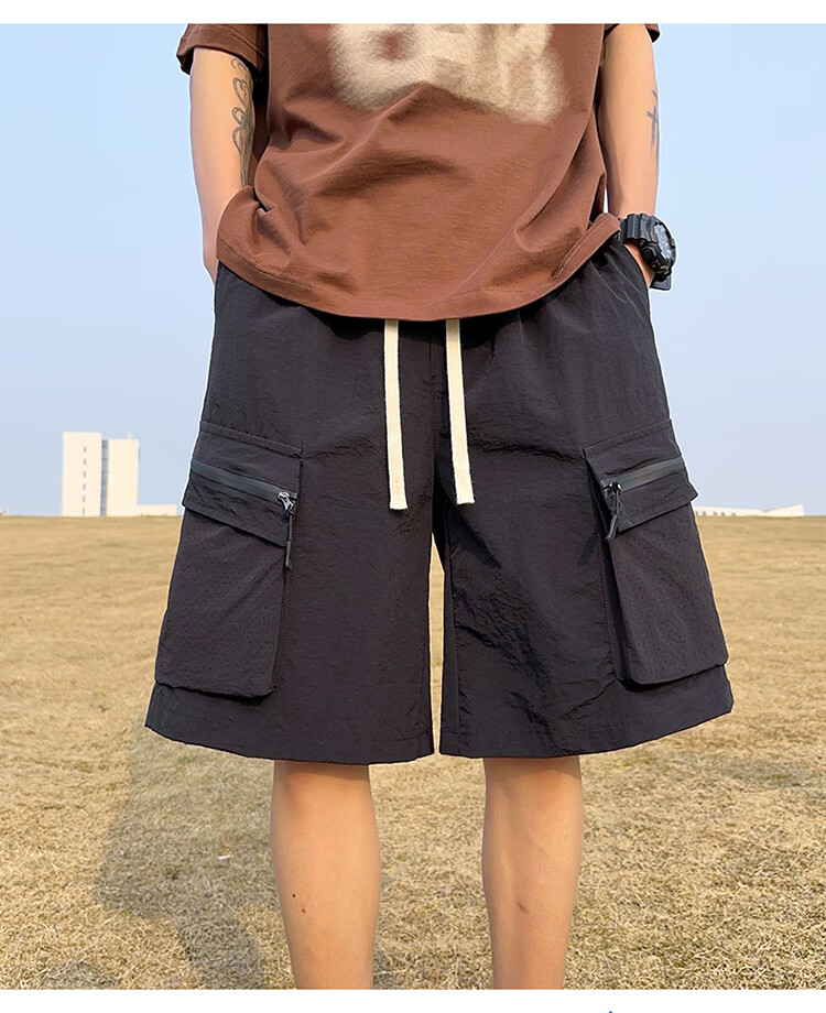 I'M DAVID Ice Silk Shorts for Men, Summer Casual Workwear Loose-Fit Five-Point Pants, Thin Mid-Length Trousers, Black, M 13