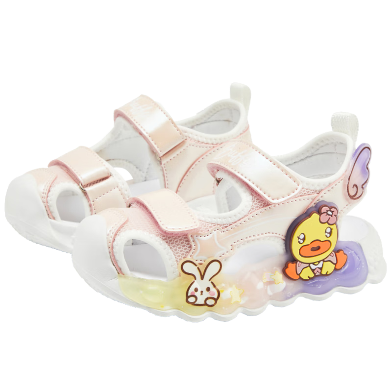 B.Duck Girls' Sandals, Summer Shiny Colorful Light-Up Shoes, Baby Closed-Toe Beach Shoes, 5017 Pink, Size 28