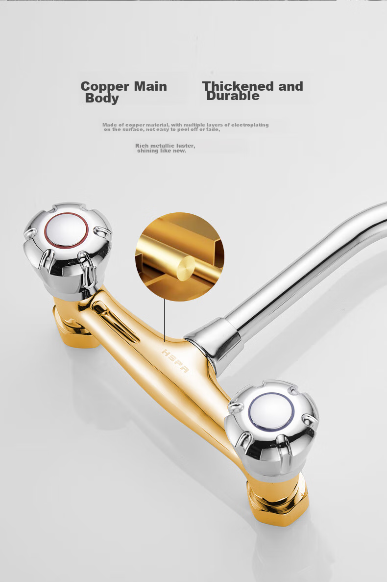 HSPA Kitchen Wall-Mounted Faucet, All-Copper Body, Double Hot And Cold Handles, Dual Control Sink Faucet HS-5017 6