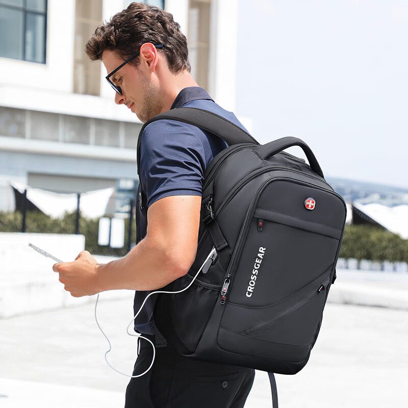 CROSSGEAR Swiss Army Knife Cross Medal Business Travel Backpack for Men, 17.3-Inch Laptop Bag with Large Capacity