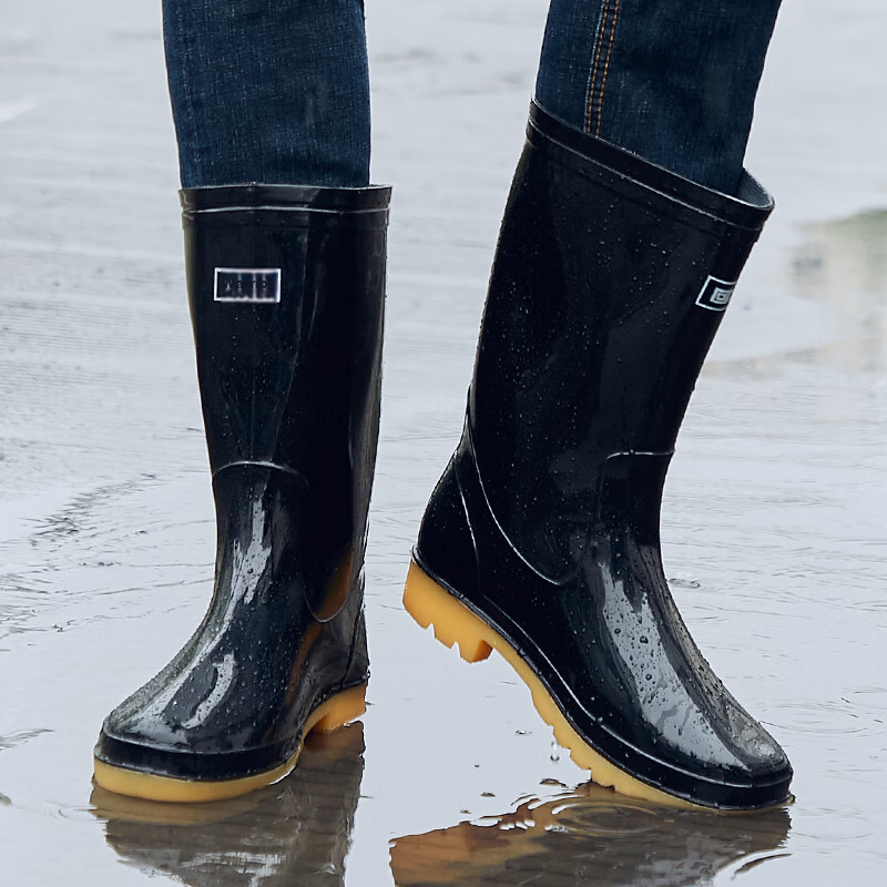 Huili Rain Boots for Men, High-Top Non-Slip Waterproof Shoes, Outdoor Car Washing Rubber Shoes, Fishing Wear-Resistant Rain Boots 07-1 Black Medium Size 39