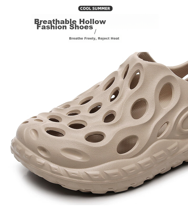 GUOLUOFEI Perforated Closed-Toe Slippers for Men And Women, Outdoor Wear, Summer Thick-Soled Non-Slip Beach Sandals, Milk Coffee Color, Size 44-45 6