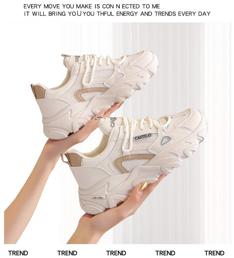 CARTELO Women's Casual Shoes, Summer Breathable Dad Shoes, Women's Sneakers, Casual Running Shoes, Women's 0858 Beige, Size 36 22