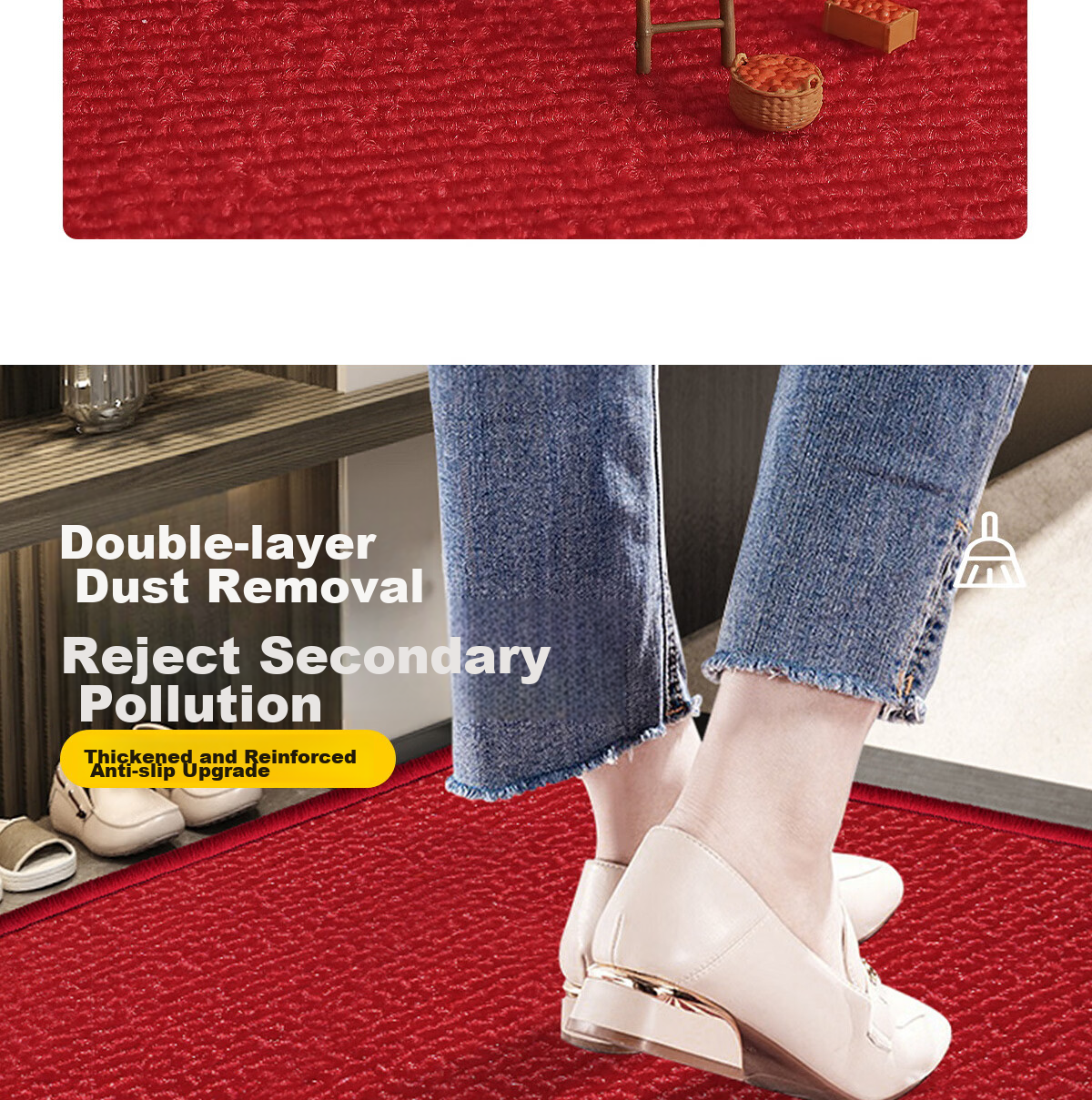 Huaxu Entrance Mat, Doorway Foot Mat, Foyer Mat, Hallway Outdoor Non-Slip Cuttable Red Mat - Elegant 9