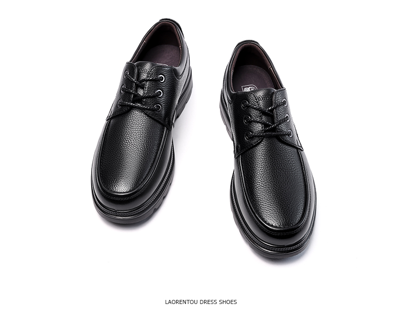 LAORENTOU Men's Leather Shoes, Business Casual Low-Top Shoes, Top-Grain Cowhide Lace-Up Thick-Soled Breathable Dad Shoes, 260279, Black, Size 39 16