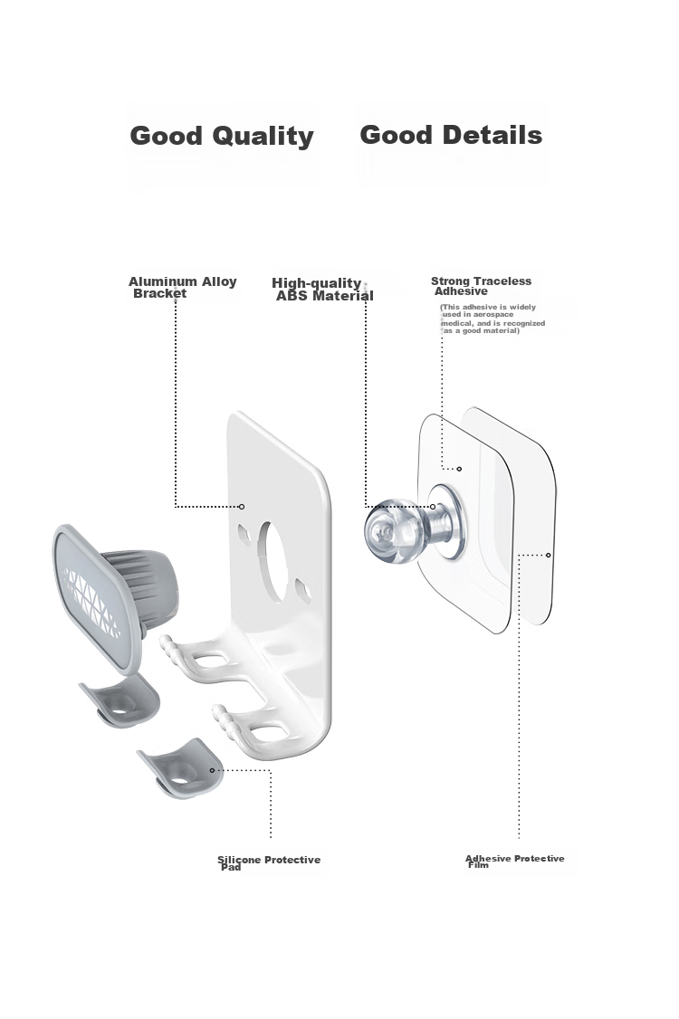 ZiTai Wall-Mounted Phone Holder for Bedroom Bedside Bathroom Kitchen Toilet, Adhesive Wall-Mounted Support Bracket without Drilling, Universal Base for Phones And Tablets, White 9