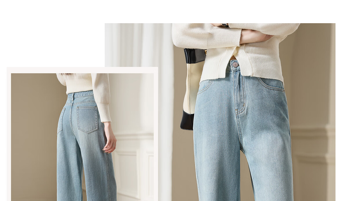 Chushen Spring And Autumn High-Waisted Jeans for Women with Single Button, Casual Versatile Retro Slimming Straight-Leg Pants Long Trousers S143N1003 14