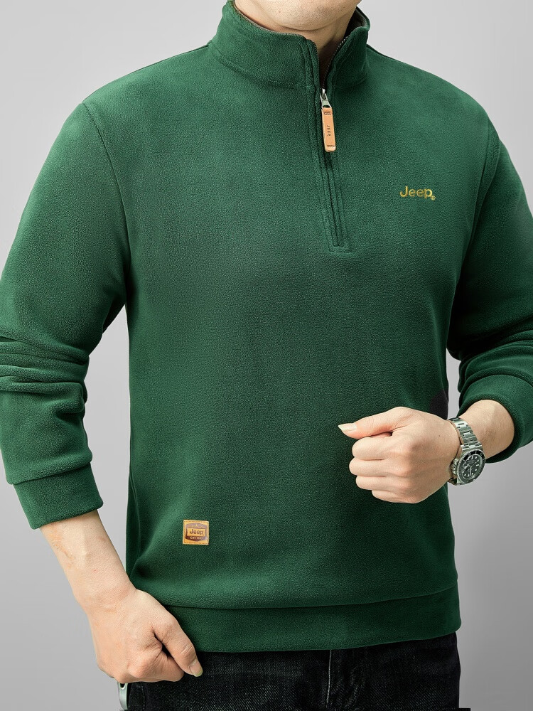 JEEP Fleece-Lined Sweatshirt for Men, Loose Long-Sleeve T-Shirt, Men's Trendy Clothing, Style 053, Black, 2XL 9