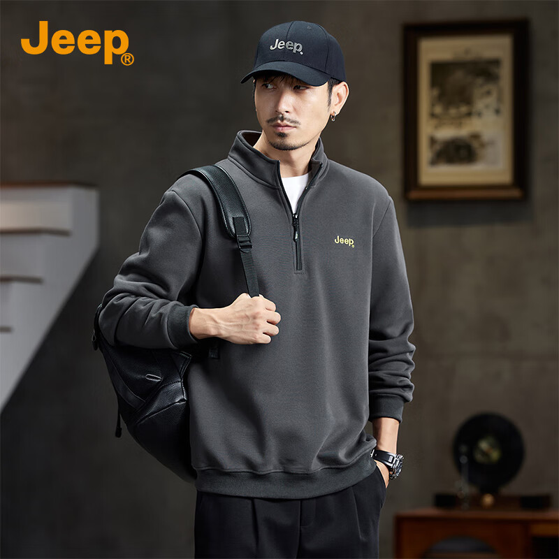 JEEP High-End Stand-Collar Sweatshirt for Men, Spring And Autumn 2026, Loose-Fitting Sports Polo Shirt with Collar, Long-Sleeve T-Shirt Top for Me