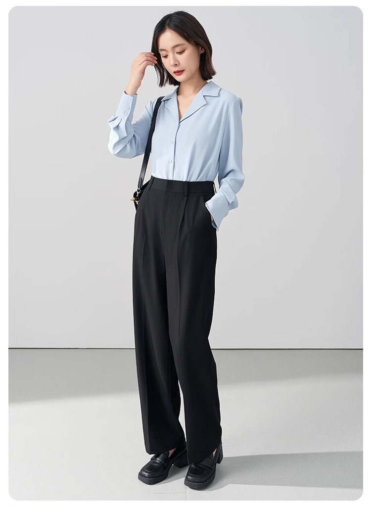 Bodexiaojie Women's Formal Suit Pants, Straight-Leg Trousers for Petite Figures, Professional Interview Attire, Black Dress Pants, Size S 18