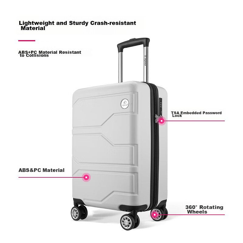 Diplomat Business Spinner Suitcase, Travel Luggage, TSA Combination Lock, TC-6903 White, 24 Inches
