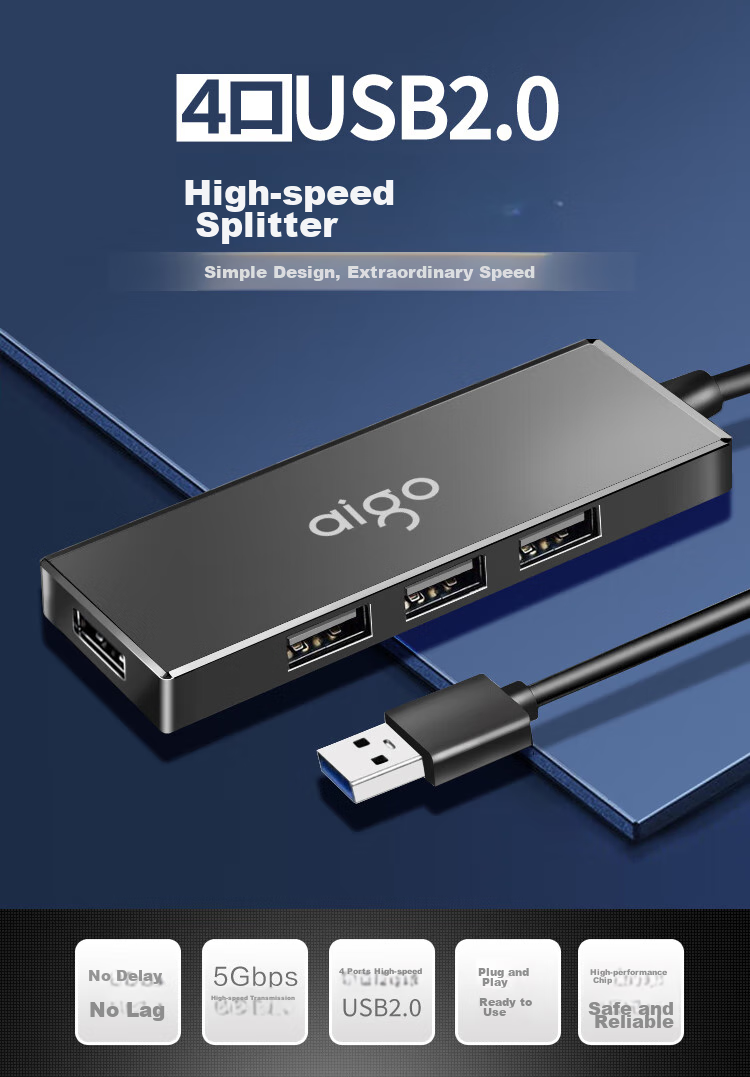 Aigo Type-C Hub Adapter, 3.0 Converter, Laptop Docking Station, USB Extension Cable, Computer Expansion Dock H02-C Metal 0.25M 2