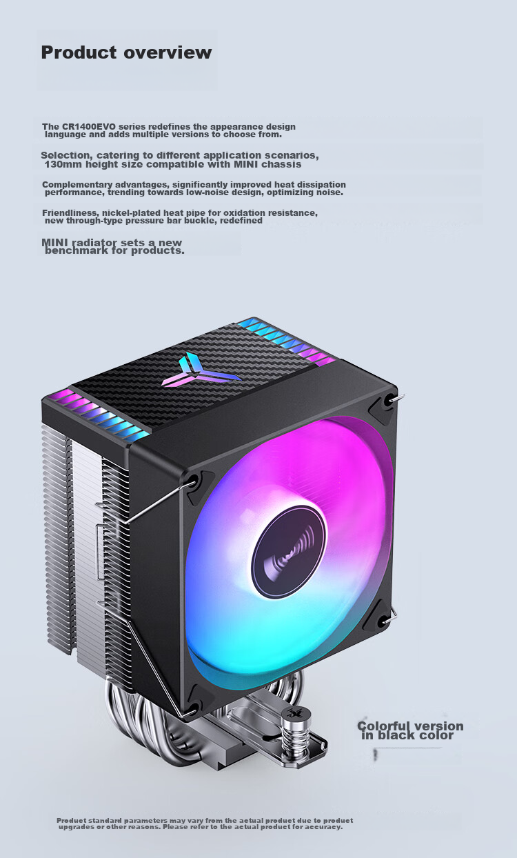 JONSBO CR-1400EVO Color Edition CPU Air Cooler (Nickel-Plated 4 Heat Pipes/RGB Lighting Effects/PWM Fan/130mm Height/Multi-Platform/Thermal Paste Included) 5