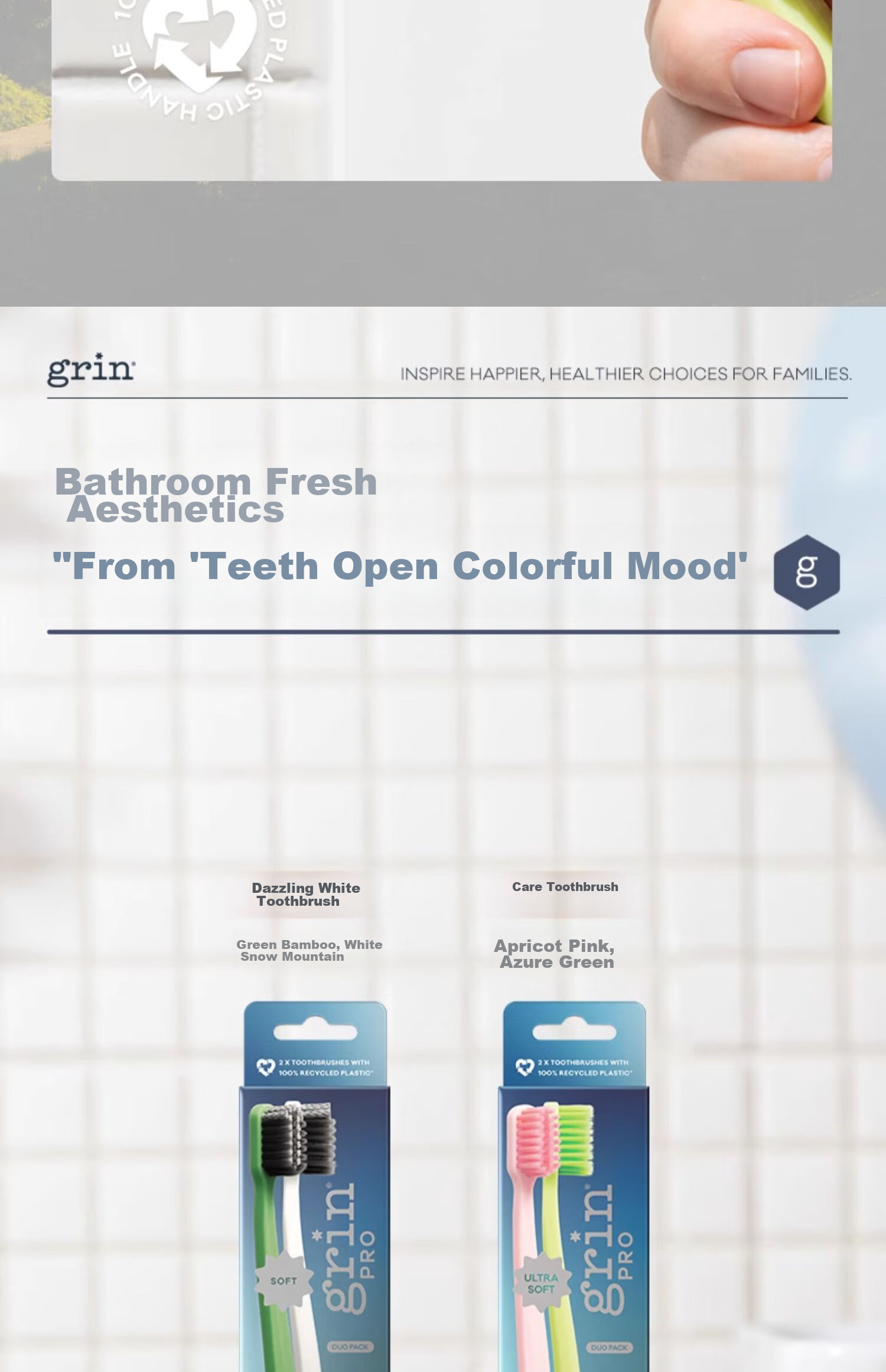 Grin Adult Antibacterial Sensitive Toothbrush with Small Head And Soft Bristles for Cleaning, Suitable for Men And Women, Couples, Home Use, Family Pack of 2 16