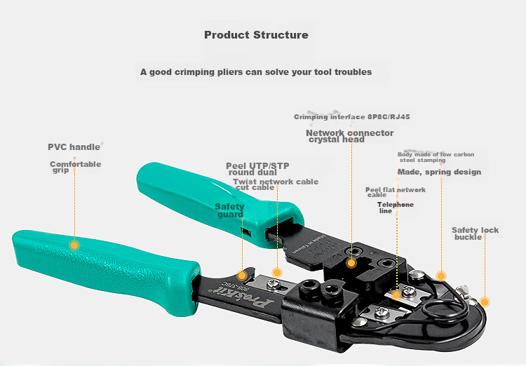Pro'sKit 8P Network Cable Crimping Pliers, Single-Port Network Cable Crimper, 808-376C 3