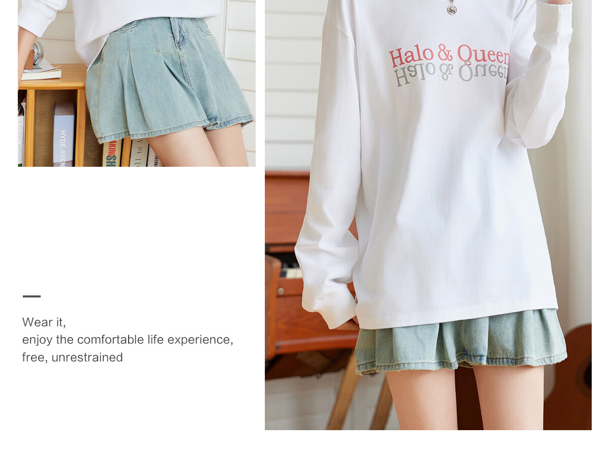 Halo Queen Women's Long Sleeve Cotton T-Shirt Spring Autumn Round Neck Letter Bow Print Casual Base Shirt New H143T2009 35