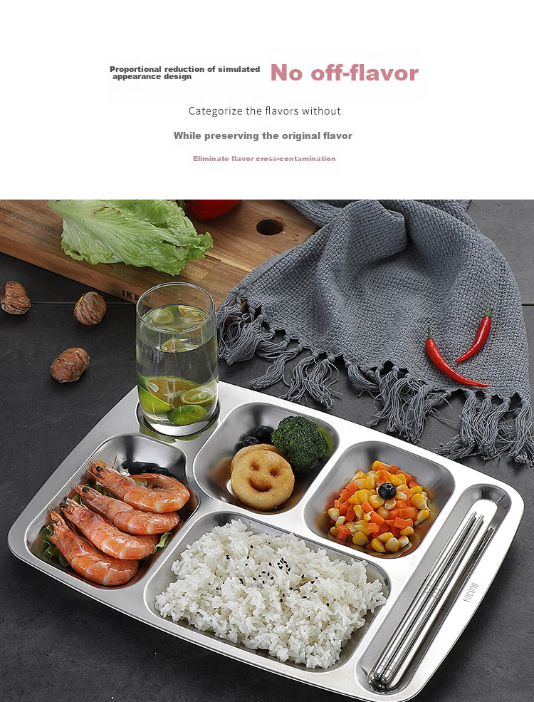 MAXCOOK 304 Stainless Steel Divided Plate Lunch Box, Fast Food Tray Student Meal Container, Six Compartments, Dishwasher Safe MCFT786 6