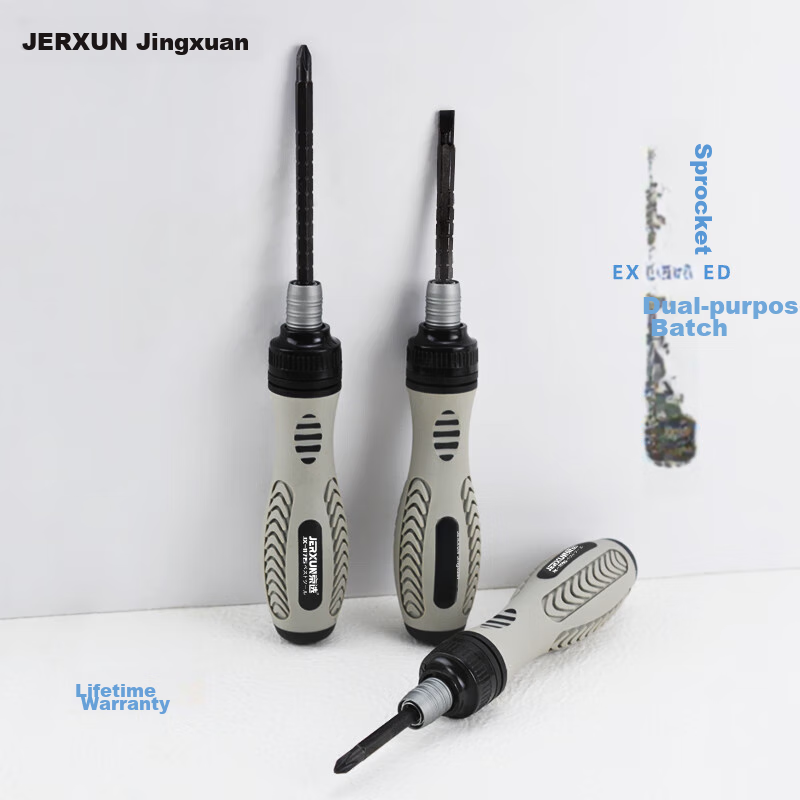 JERXUN Ratchet Screwdriver Set with Phillips And Flathead Bits, Multi-Functional Extendable Labor-Saving Flathead And Phillips Screwdriver Kit