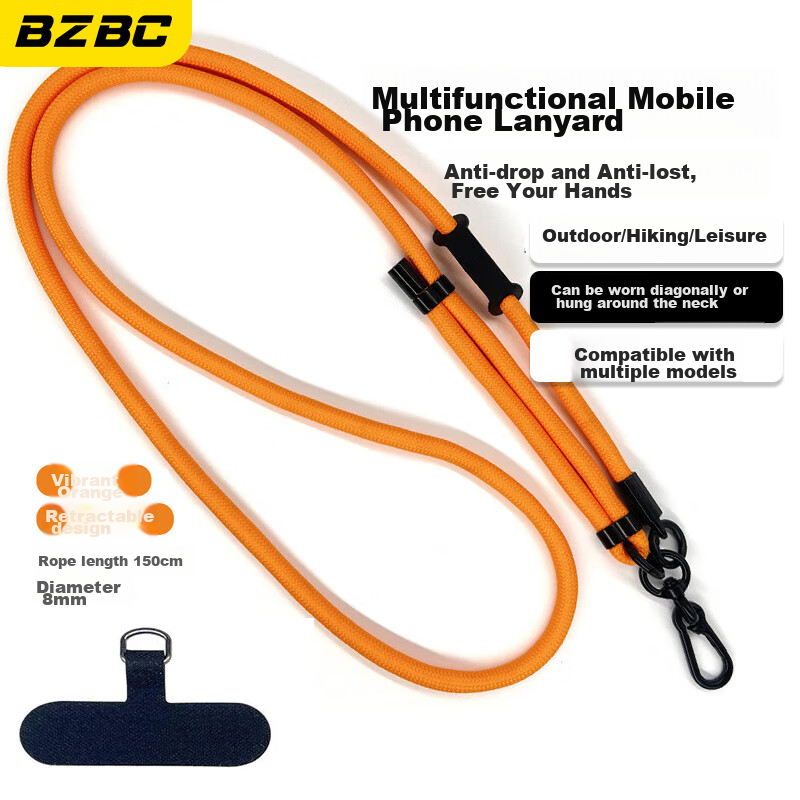 BZBC Phone Lanyard, Neck Strap, Crossbody, Extendable, Adjustable, Anti-Loss Phone Case, Braided Cord, Suitable for Apple, Huawei, Android Phones, Long Style, Orange