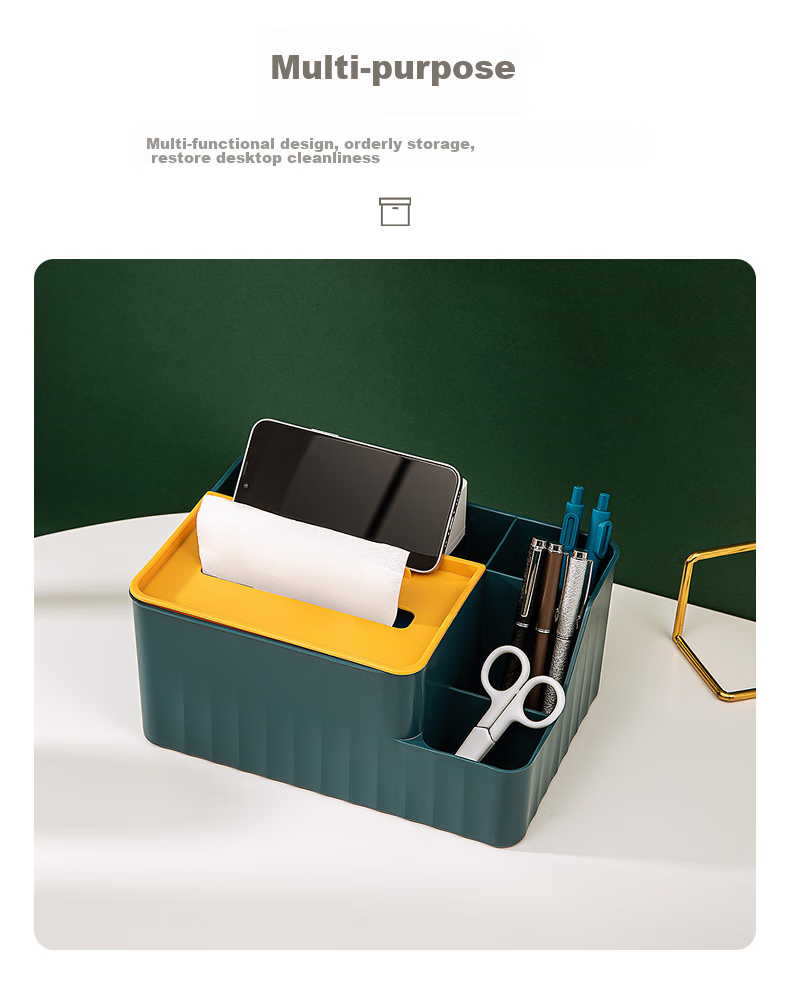 Jindeli Desktop Pen Holder Storage Box, Multifunctional Tissue Box, Stylish Luxury Drawer, Office Desk Stationery, Dormitory Office Supplies Organizer, Large Capacity Blue SN143 4