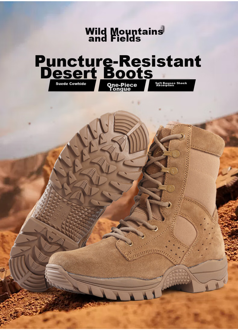 3514 New Brown Combat Boots for Men, High-Top Tactical Boots with Side Zipper, Military Enthusiast Outdoor Desert Boots, Brown, Size 42 2