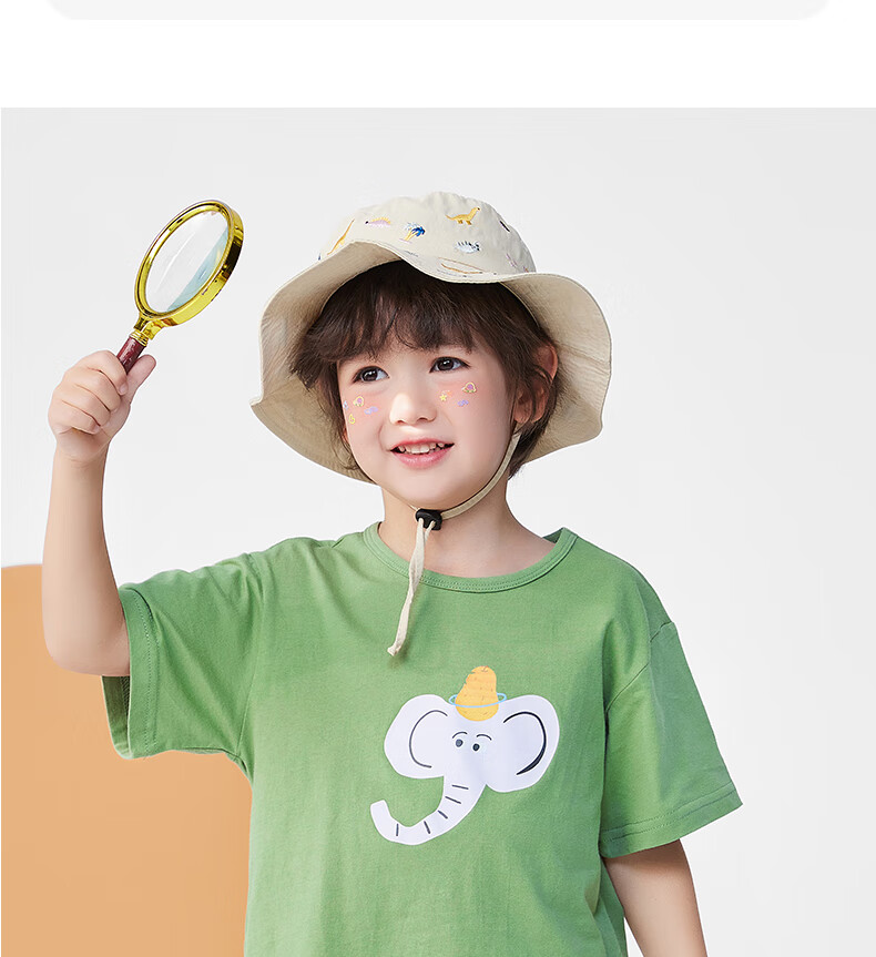 Mini Wooden House Kids Summer Short Sleeve Set Boys Girls Printed T-Shirt and Shorts Cute Elephant Ears 120 7
