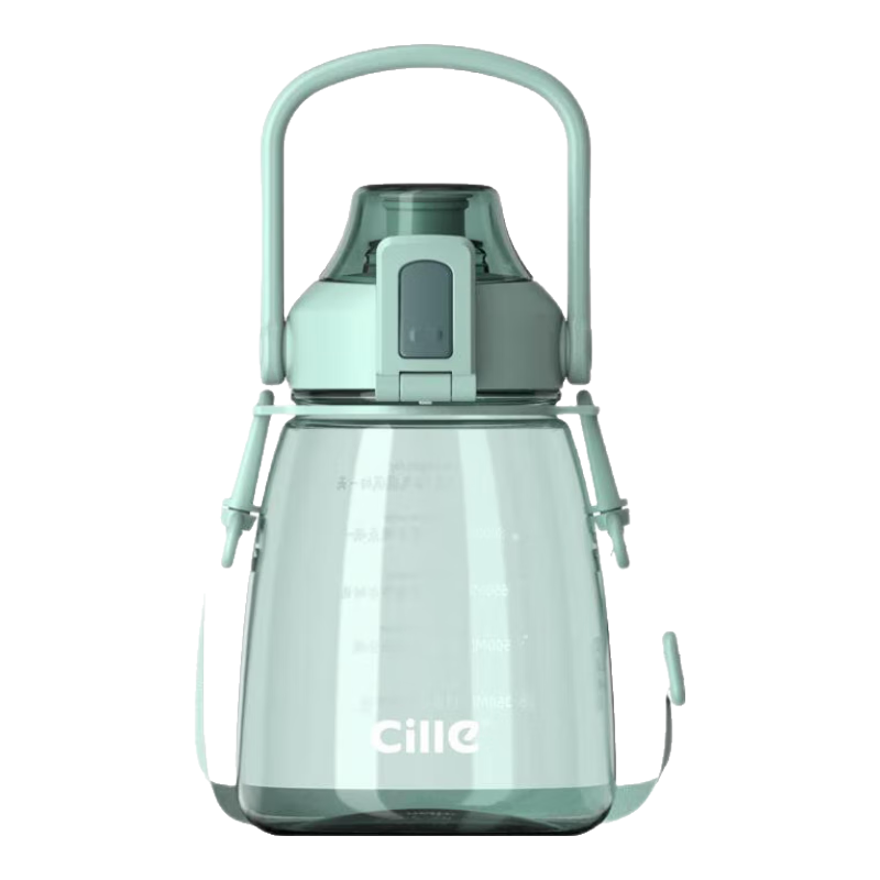 Cille Large Capacity Water Bottle for Outdoor Sports, Girls, Children And Students with Tritan Material, Graduated Scale, Straw, Plastic Cup, Gray