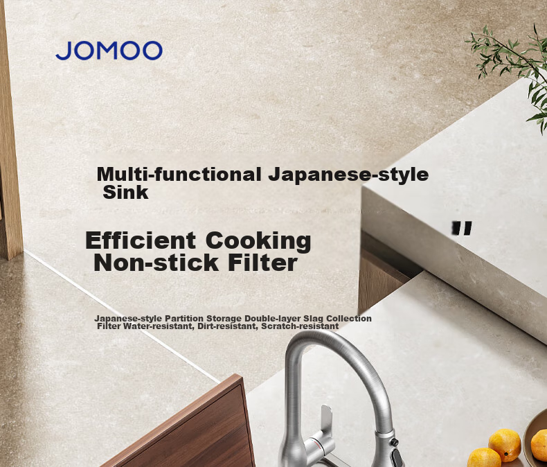 JOMOO Stainless Steel Multifunctional Nano Gray Large Single Bowl Sink with Garbage Collection And Storage, Vegetable Washing Basin, 70*48 Cm with Faucet, 02278 3