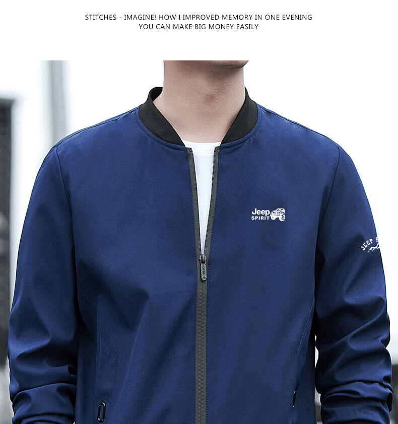 JEEP SPIRIT Men's Jacket, Spring And Autumn Outerwear, Casual Long-Sleeve Top, Solid Color Stand-Up Collar, Fashionable Trendy, Black, XL 2