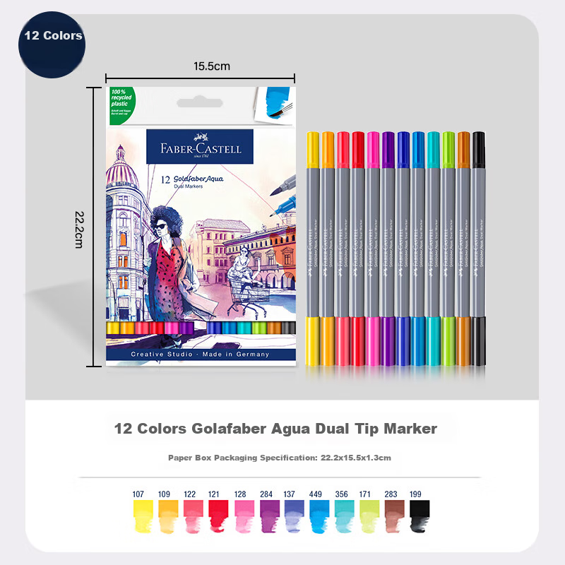 [Lowest Price Online] Faber-Castell Dual-Tip Markers, 12 Colors, Quick-Drying Water-Based Markers, Art Supplies, Kit 164612 Art Sketching