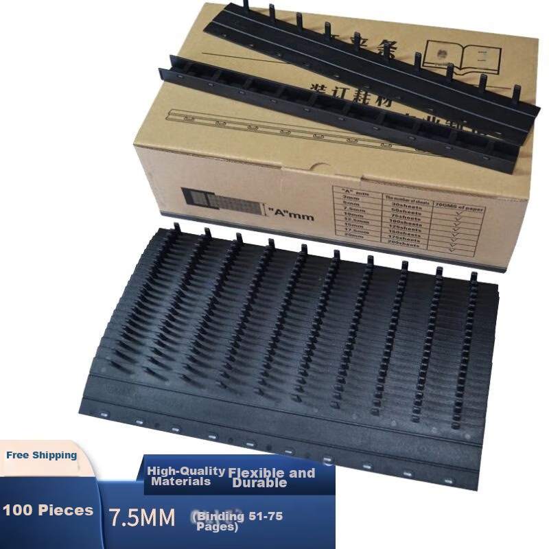Ouliwen 10-Hole Binding Strips, Loose-Leaf Ring Binding, 7.5mm, 100 Pieces, Thickened PVC Material, Pressure-Resistant And Durable, for Office Use, Plastic Edge Trim, Office Document Organizatio