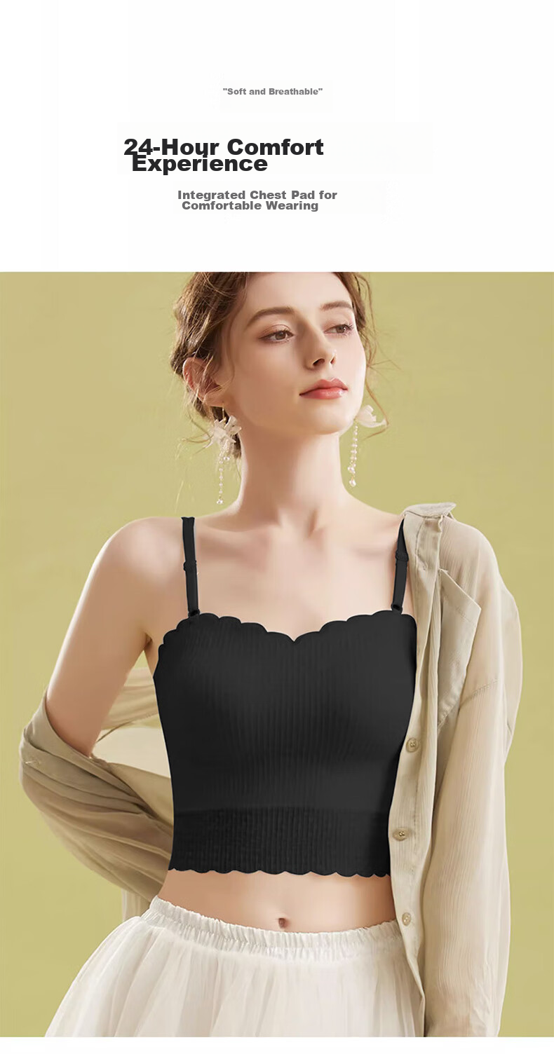 FitonTon Women's Camisole Tank Top with Built-In Bra Pads, Lace Thin Straps, Side Support, Inner Wear Or Outer Wear, Backless Bra, White 6