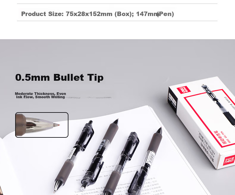 Deli Quick-Drying Retractable Gel Pen, 0.5mm Bullet Tip, Student Exam Pen, Office Signing Pen, Retractable Pen, Black Ink, 12 Pens/box, S801 for College Entrance Exams 4