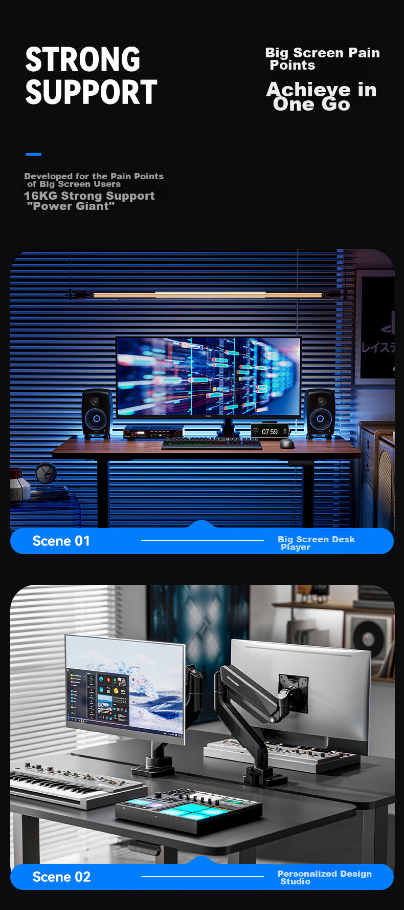 Songneng Monitor Stand, Computer Stand, Display Screen Stand, Monitor Riser, Mechanical Arm, Monitor Stand Arm, VESA Bracket with 20KG Load Capacity, T10-1W 3