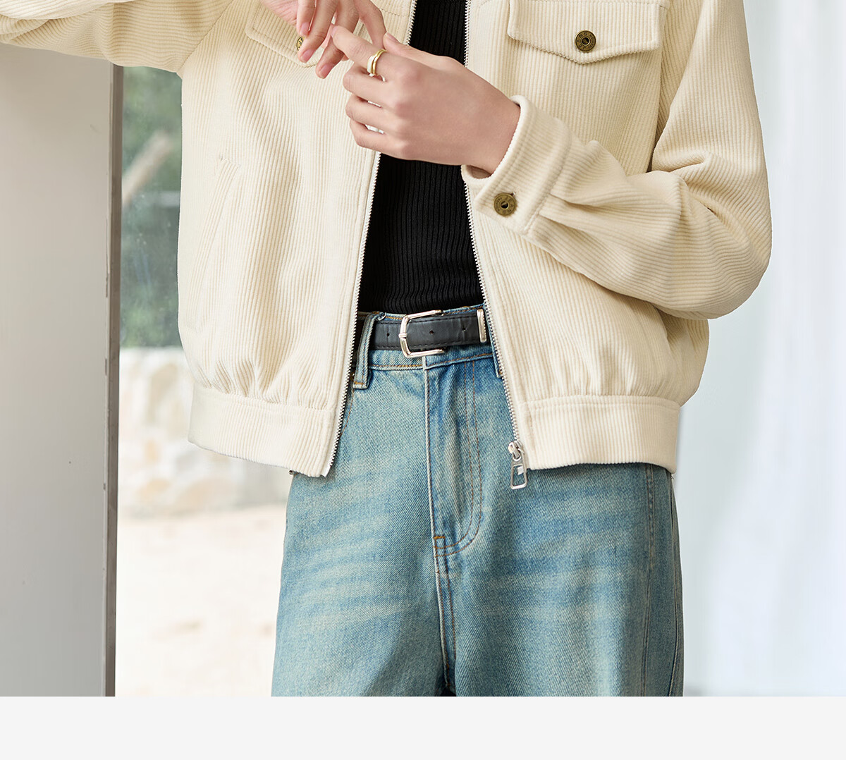 Chushen Vintage Corduroy Short Jacket for Women, Fashionable Color-Block Collar, Casual Versatile Short Coat S51D018 4