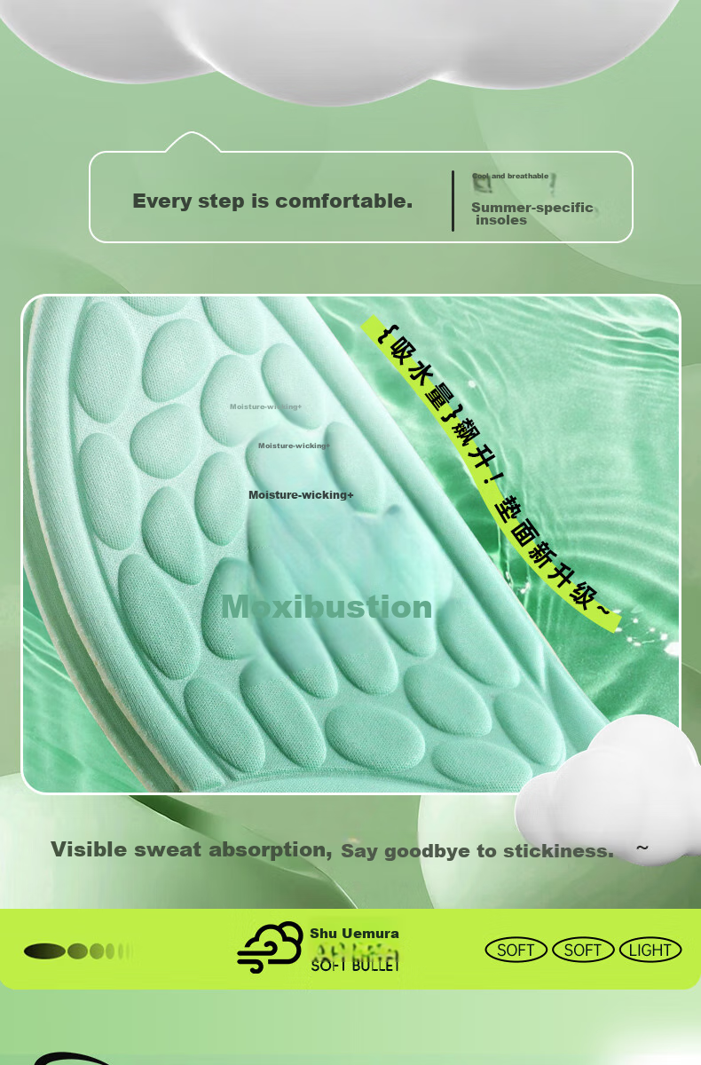 Buyun Shoe Insoles, Odor-Resistant, Shock-Absorbing for Men And Women, Deodorizing, Sweat-Absorbing, Breathable, Non-Slip for Leather Shoes And Military Training Shoes, Massage Function, Odor Elimination, 4 Pairs 9