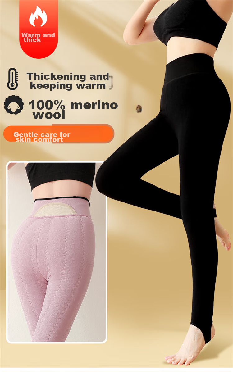 LangSha Women's Wool Leggings for Autumn And Winter, Fleece-Lined Thick Warm Pants, Suitable for Outdoor Wear, High-Elastic Slim-Fit Knee-Protecting Cotton Wool Pants 1