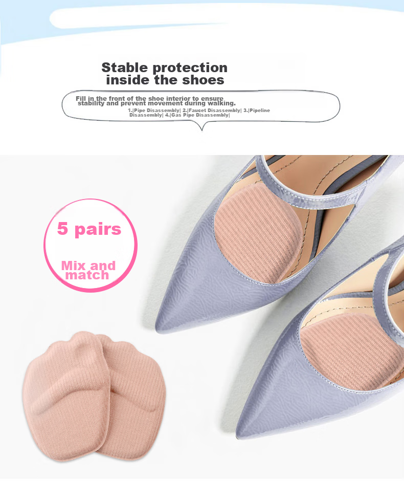 Eleft 4D High Heels Front Palm Pads, 5 Pairs, Non-Slip And Pain-Resistant, Half Size Insoles for Women, Mixed Colors, One Size Fits All 2