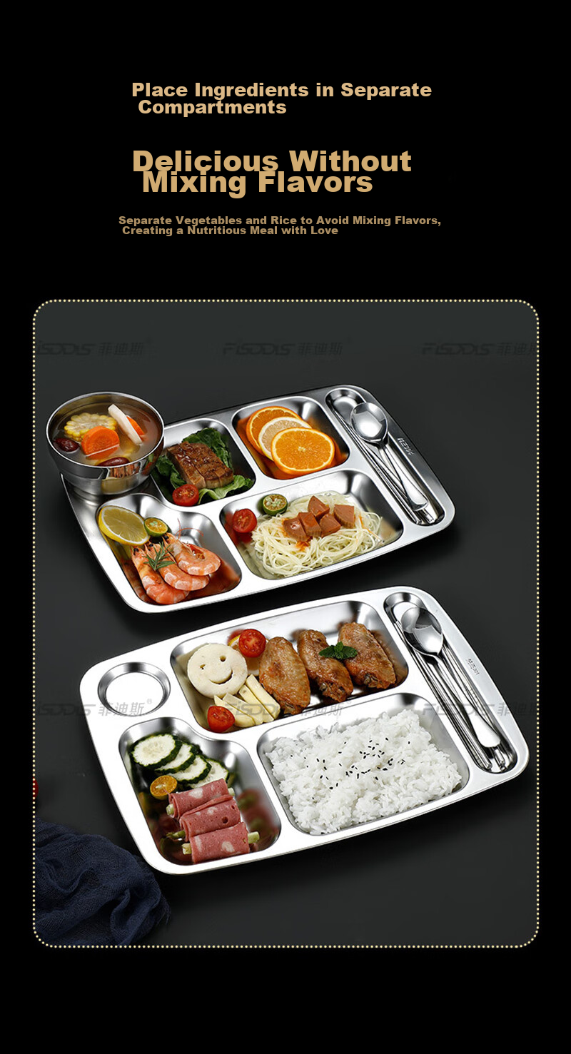 FISDDIS304 Stainless Steel 6-Compartment Commercial Fast Food Tray 350g 8