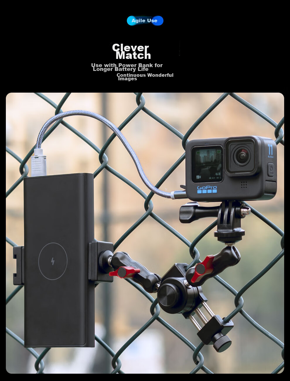SUREWO Action Camera Mount Bracket Compatible with GoPro Insta360 DJI Action6/5, Fixed Bracket for Basketball Volleyball Tennis Badminton Shooting DSLR Cameras 8